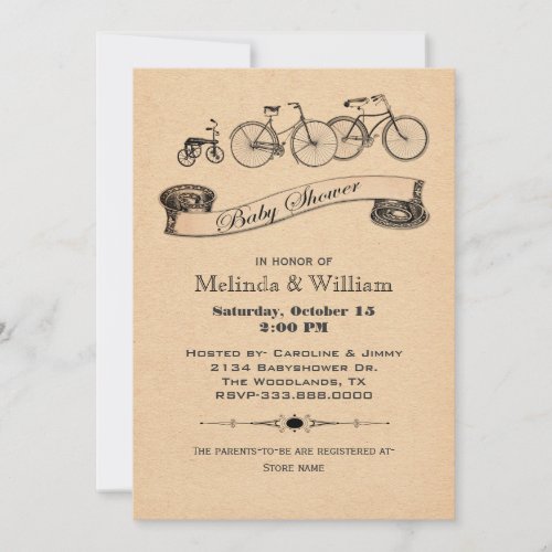 Vintage Bicycles Baby Shower Invitation