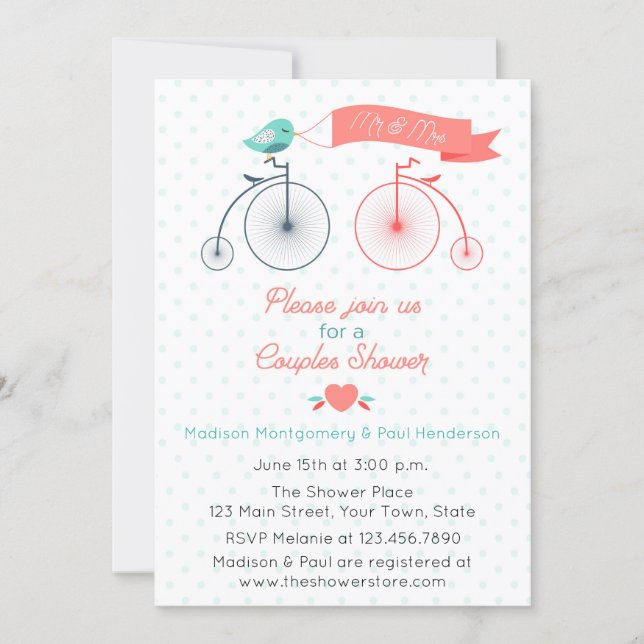 Vintage Bicycles Couple Bridal Shower Invitation (Front)