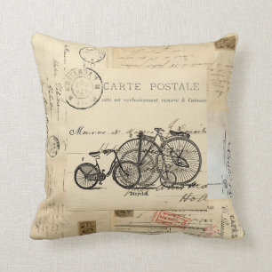 Vintage Bicycles French Postcards Pillow