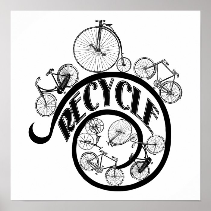 Vintage Bicycles Recycle Apparel and Gifts Posters