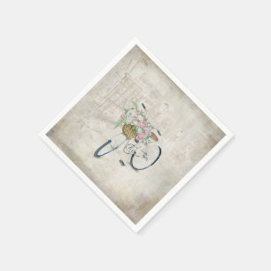 Vintage bicycles with roses basket paper napkins