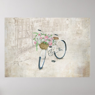 Vintage bicycles with roses basket poster