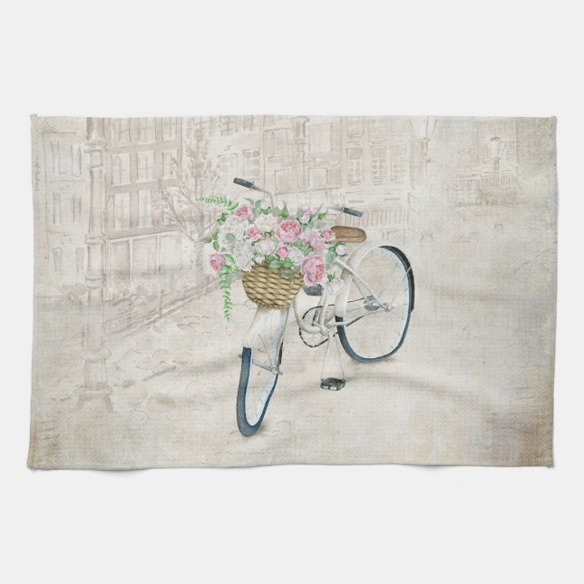 Vintage bicycles with roses basket towel (Horizontal)