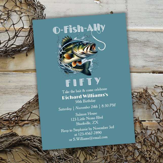 Vintage Big Fish The Bait OFishAlly 50th Birthday Invitation (Creator Uploaded)