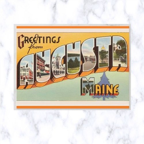 Vintage Big Letter Augusta Maine Postcard