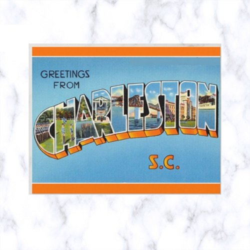 Vintage Big Letter Charleston South Carolina  Postcard