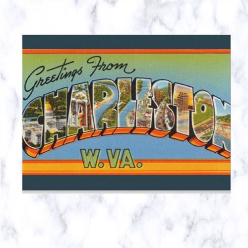 Vintage Big Letter Charleston West Virginia Postcard