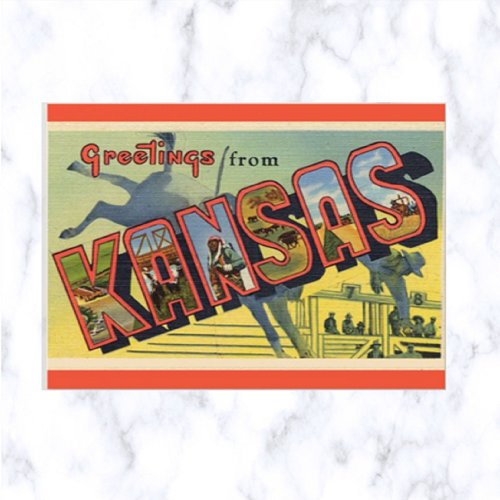 Vintage Big Letter Kansas Postcard