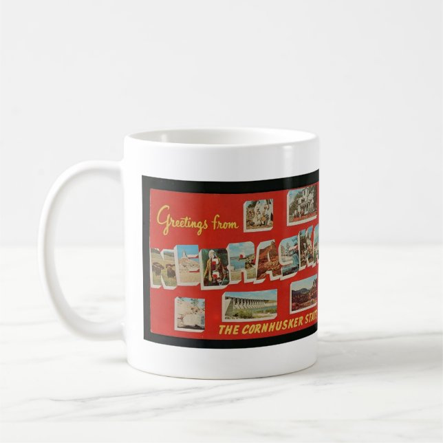 Vintage Big Letter NEBRASKA postcard Coffee Mug (Left)