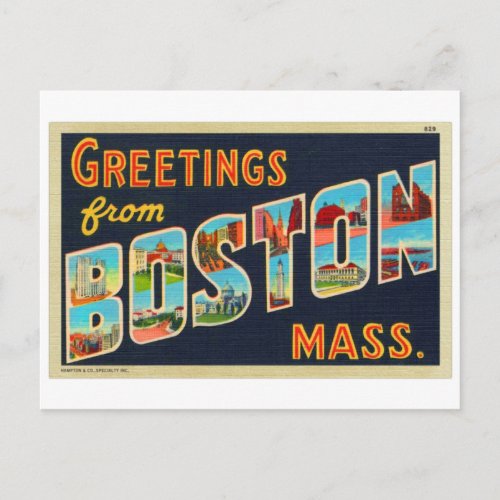 Vintage Big Letter Postcard Greetings from Boston
