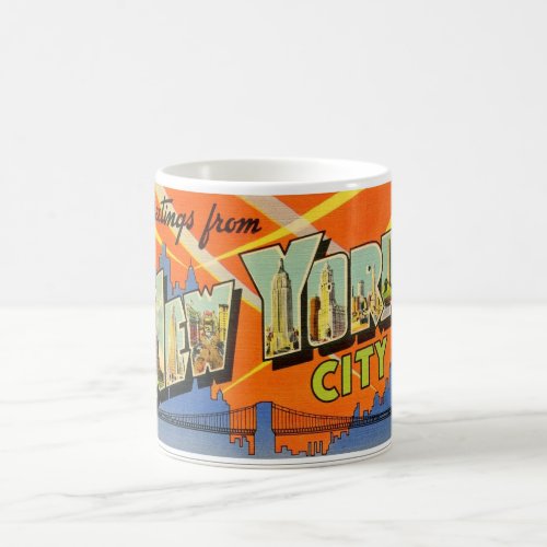 Vintage Big Letter Postcard New York City Coffee Mug