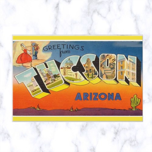 Vintage Big Letter Tuscon Arizona Dancer  Postcard
