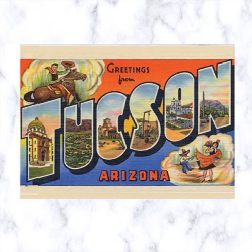 Vintage Big Letter Tuscon Arizona  Postcard