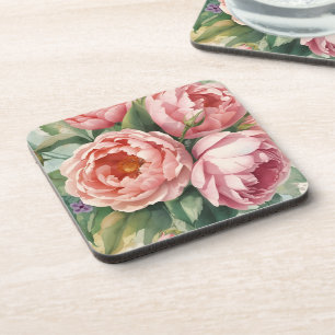 Vintage Big Pink Flowers Beverage Coaster
