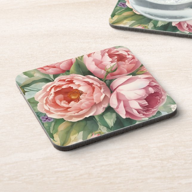 Vintage Big Pink Flowers Beverage Coaster (Left Side)