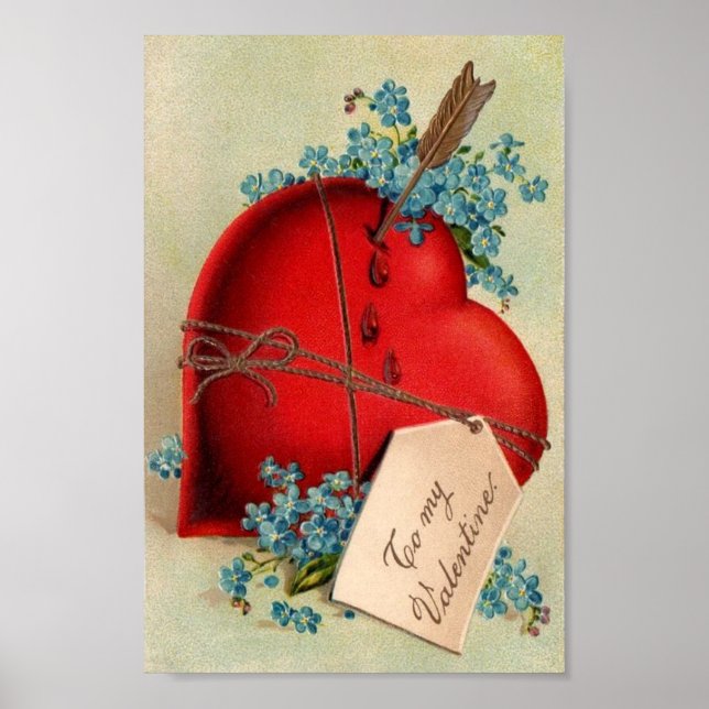 Vintage Big Red Bleeding Heart Valentine Postcard Poster (Front)