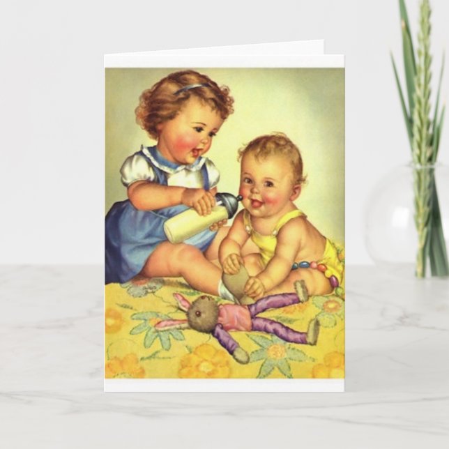 Vintage Big Sister Baby Sister Note Card (Front)
