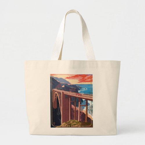 Vintage Big Sur Bixby Bridge USA Tourism Large Tote Bag