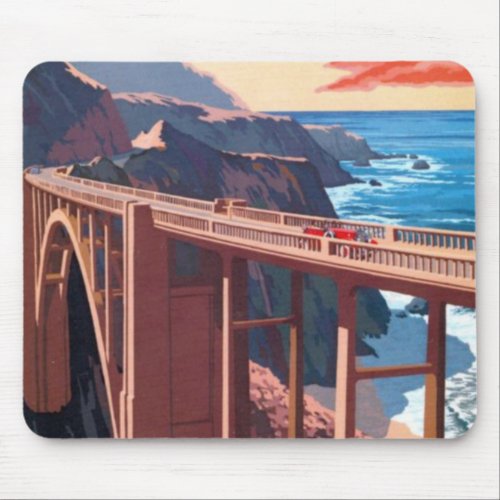 Vintage Big Sur Bixby Bridge USA Tourism Mouse Pad
