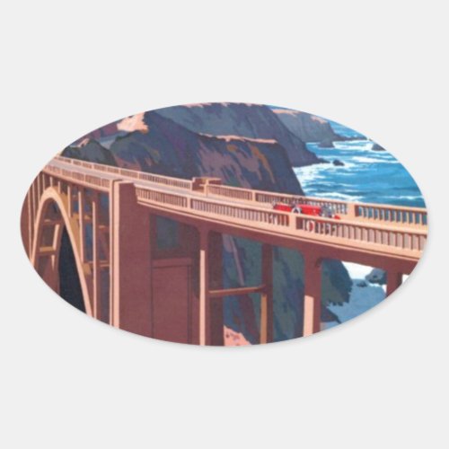 Vintage Big Sur Bixby Bridge USA Tourism Oval Sticker