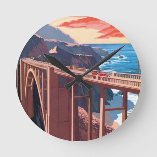 Vintage Big Sur Bixby Bridge USA Tourism Round Clock