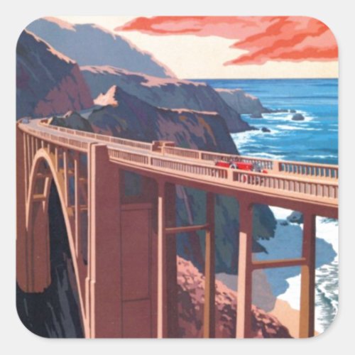 Vintage Big Sur Bixby Bridge USA Tourism Square Sticker