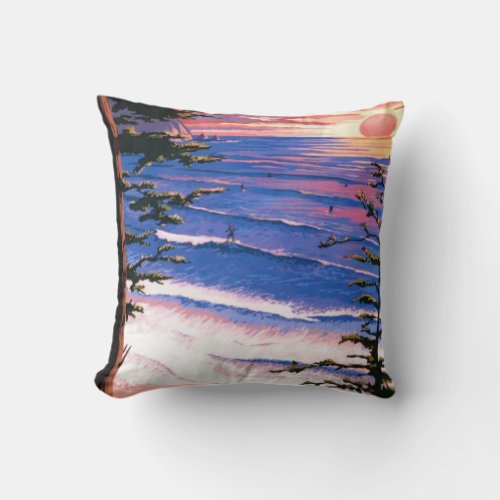 Vintage Big Sur Californian Tourism USA Throw Pillow