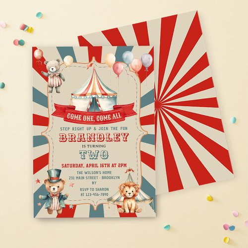 Vintage Big Top Circus Animals Carnival Birthday Invitation
