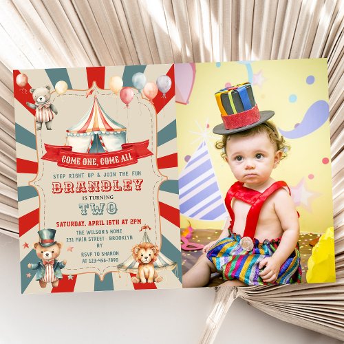 Vintage Big Top Circus Carnival Birthday Photo Invitation