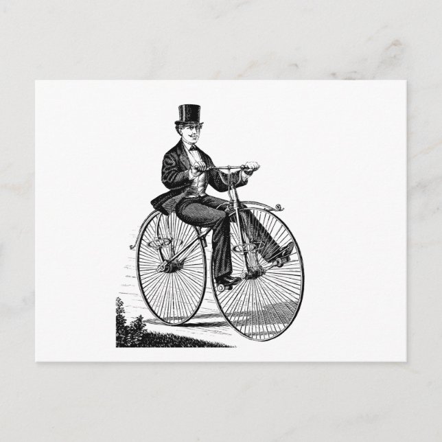 Vintage Big Wheel Bicycle Victorian Cycling Postcard (Front)