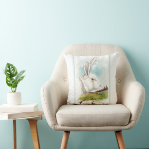 Vintage Big White Easter Rabbit Throw Pillow