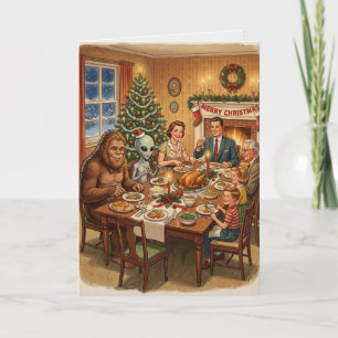 Vintage Bigfoot Alien Christmas Dinner Card