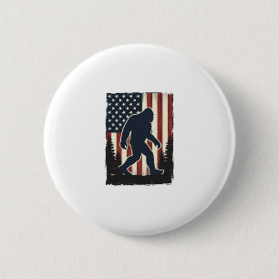 Vintage Bigfoot American Flag Forest Vector Design Button
