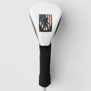 Vintage Bigfoot American Flag Forest Vector Design Golf Head Cover