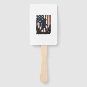 Vintage Bigfoot American Flag Forest Vector Design Hand Fan