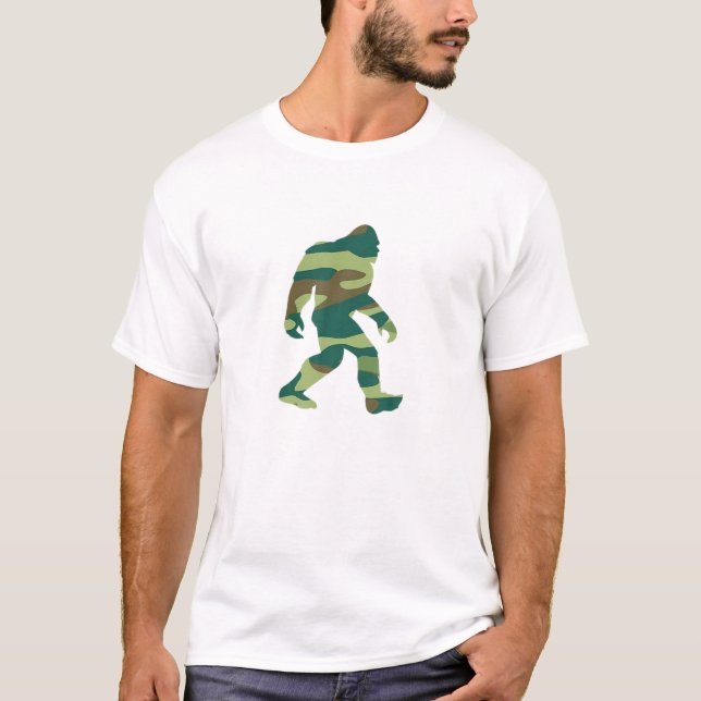 Vintage Bigfoot Hunting Retro Grassman Camo T-Shirt (Front)