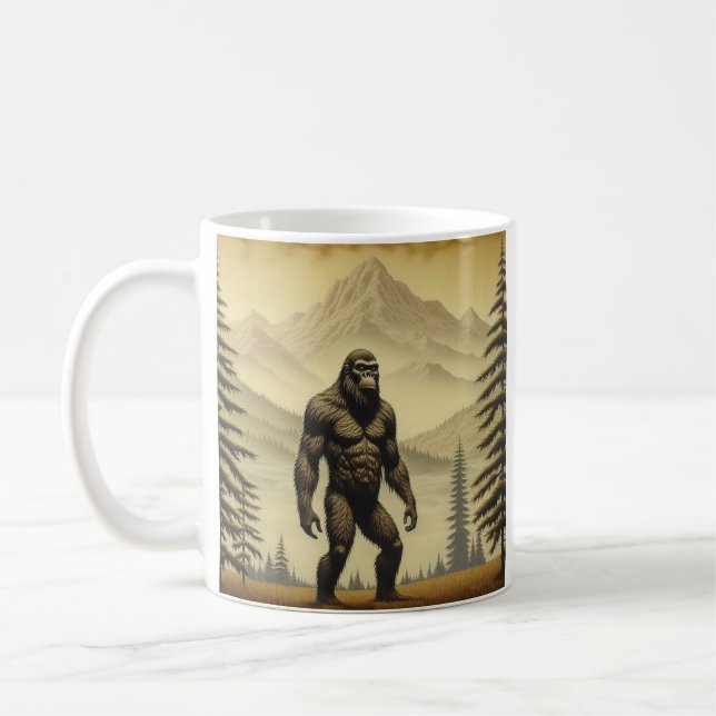 Vintage Bigfoot in the Mountains and Pines Coffee Mug (Left)