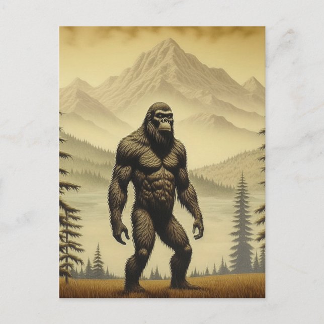 Vintage Bigfoot in the Mountains and Pines Postcard (Front)