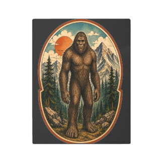 Vintage Bigfoot Mountain Guardian Watercolor Crypt Metal Print