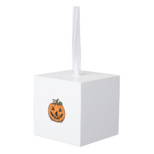 Vintage Bigfoot Pumpkin Halloween Vector Design_1 Cube Ornament