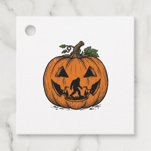 Vintage Bigfoot Pumpkin Halloween Vector Design_1 Favor Tags