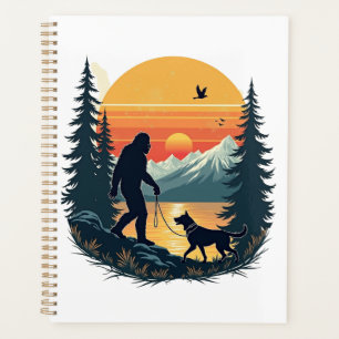 Vintage Bigfoot Walking Dog Mountain Sunset Retro Planner