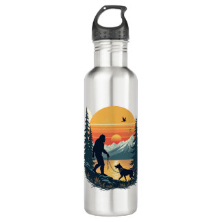Vintage Bigfoot Walking Dog Mountain Sunset Retro  Stainless Steel Water Bottle