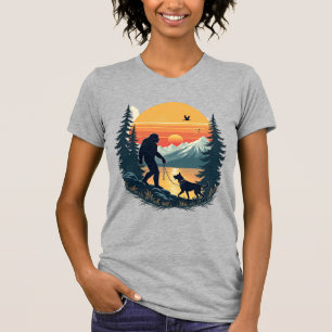 Vintage Bigfoot Walking Dog Mountain Sunset Retro  T-Shirt
