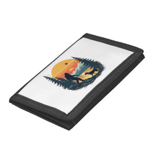 Vintage Bigfoot Walking Dog Mountain Sunset Retro Trifold Wallet
