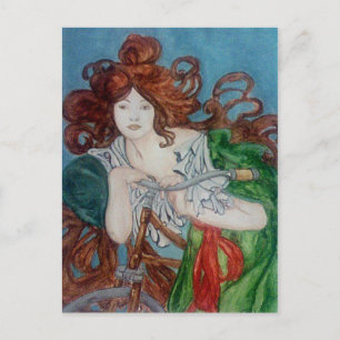 Vintage Bike Art Nouveau Alphonse Mucha Postcard