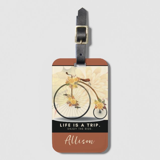 Vintage Bike | Enjoy the Ride Personalized Luggage Tag (Front Vertical)