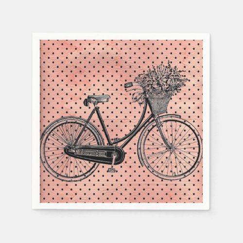 Vintage Bike Pink Polka Dots Party Napkins