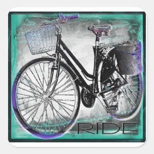 Vintage Bike Ride Teal Square Sticker
