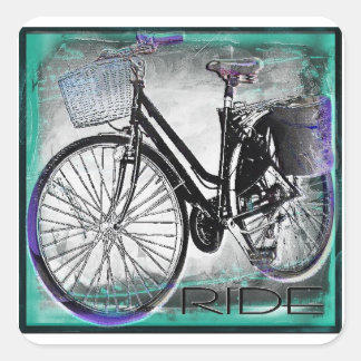 Vintage Bike Ride Teal Square Sticker